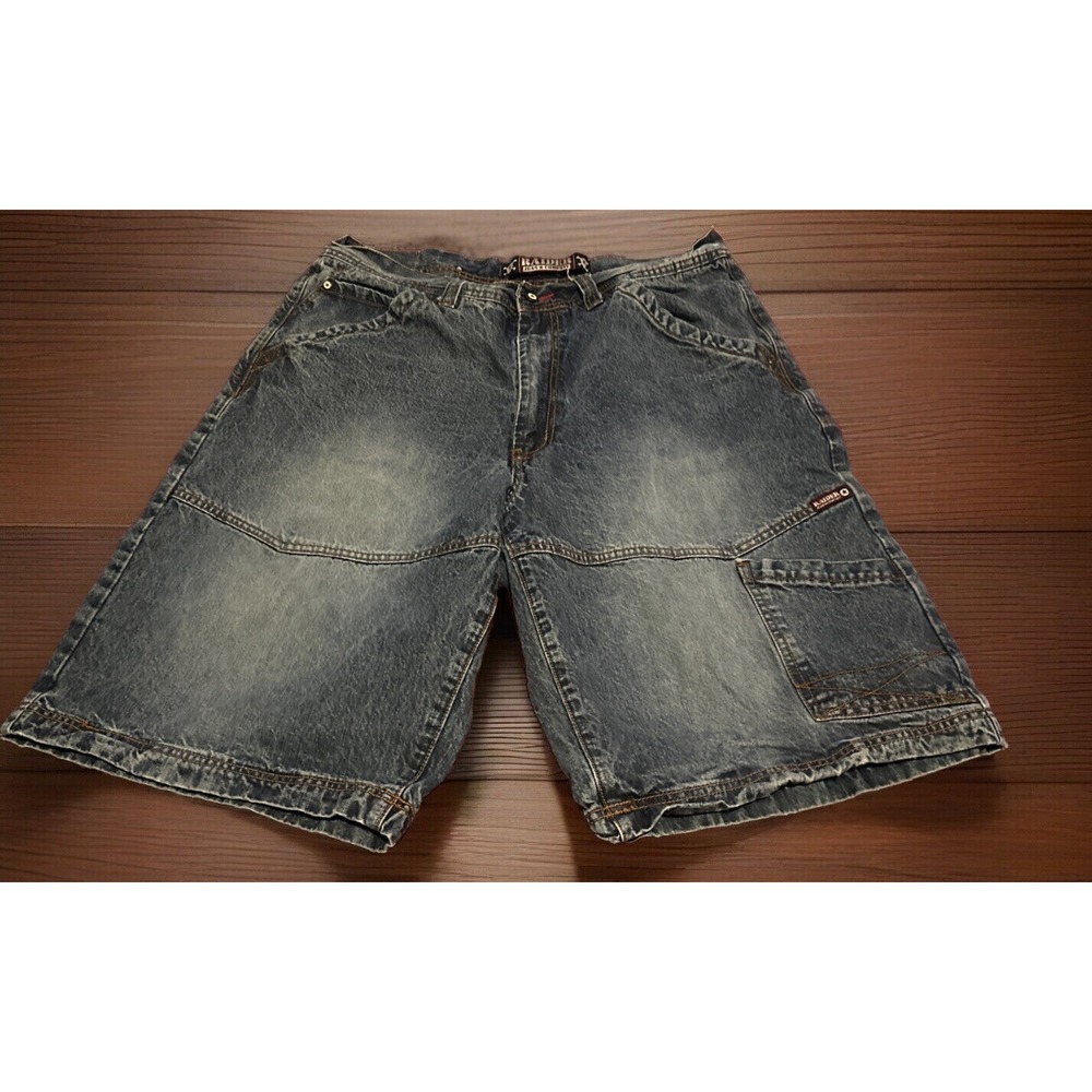 Y2K Raider Jean Co. Denim Carpenter Shorts Hip Hop Skater Baggy Dark Wash Sz 36
